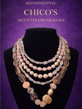 Chico's Pink, Pearl and Gold-Tone Multi-Strand Necklace